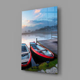 Lake and Boats Landscape Glass Wall Art