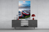 Lake and Boats Landscape Glass Wall Art