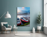 Lake and Boats Landscape Glass Wall Art