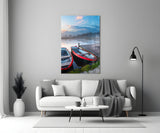 Lake and Boats Landscape Glass Wall Art