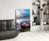 Lake and Boats Landscape Glass Wall Art