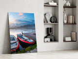 Lake and Boats Landscape Glass Wall Art