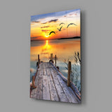 Sunset on the Dock Glass Wall Art