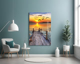 Sunset on the Dock Glass Wall Art