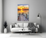 Sunset on the Dock Glass Wall Art