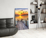 Sunset on the Dock Glass Wall Art