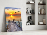 Sunset on the Dock Glass Wall Art