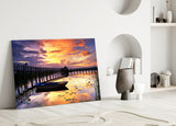 Sunset on the Dock Glass Wall Art