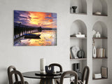 Sunset on the Dock Glass Wall Art