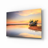 Ship On The Beach Glass Wall Art