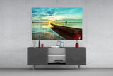 Kayak on the Beach and Sunset Glass Wall Art