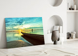 Kayak on the Beach and Sunset Glass Wall Art