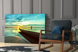 Kayak on the Beach and Sunset Glass Wall Art