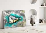 Illustration Tram Glass Wall Art