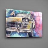 Illustration Taxi Glass Wall Art