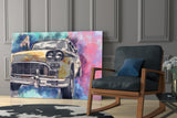 Illustration Taxi Glass Wall Art