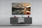 Lake and Mountain Landscape Glass Wall Art