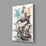 Ship Illustration Glass Wall Art