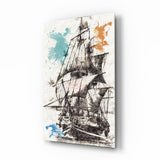 Ship Illustration Glass Wall Art