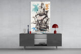 Ship Illustration Glass Wall Art