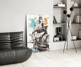 Ship Illustration Glass Wall Art