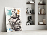 Ship Illustration Glass Wall Art