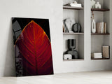 Red Leaf Glass Wall Art