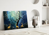 Golden Deers Glass Wall Art