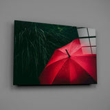 Red Umbrella Glass Wall Art