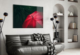 Red Umbrella Glass Wall Art