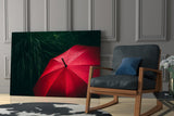 Red Umbrella Glass Wall Art