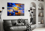 Dark Blue Sunset Glass Wall Art