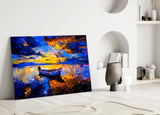 Dark Blue Sunset Glass Wall Art