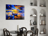 Dark Blue Sunset Glass Wall Art