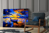 Dark Blue Sunset Glass Wall Art