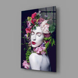 Flower and Woman Glass Wall Art