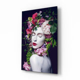 Flower and Woman Glass Wall Art