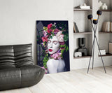 Flower and Woman Glass Wall Art