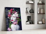 Flower and Woman Glass Wall Art