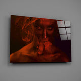 Red Smoke and Woman Glass Wall Art