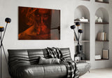 Red Smoke and Woman Glass Wall Art