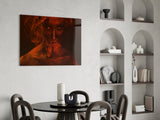 Red Smoke and Woman Glass Wall Art