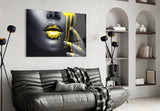 Yellow and Woman Glass Wall Art