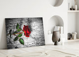 Red Rose Glass Wall Art