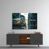 Rain in the City Glass Wall Art