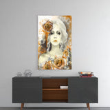 Yellow Rose and Woman Glass Wall Art