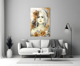 Yellow Rose and Woman Glass Wall Art