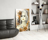 Yellow Rose and Woman Glass Wall Art