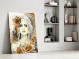 Yellow Rose and Woman Glass Wall Art