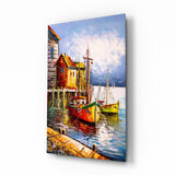 Boats on the Shore Glass Wall Art